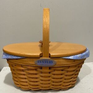 Longaberger 2000 Century Celebration Signed Handwoven Basket with Blue Accents